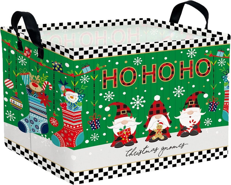 BOOHIT Large Christmas Gifts Empty Baskets Kids Collapsible Holiday Storage Bin with Handle (Socks Gnome) - Image 1